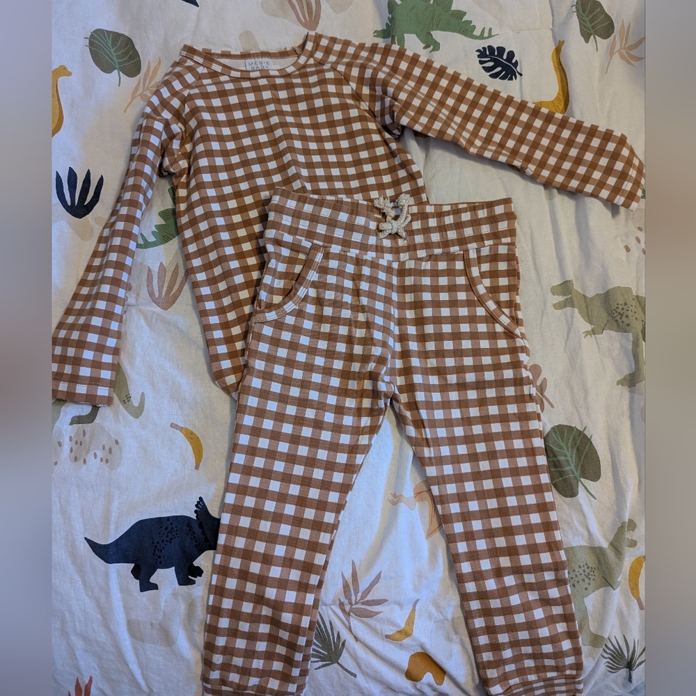 Mebie baby - Light Brown/White Checkered Kids Outfit